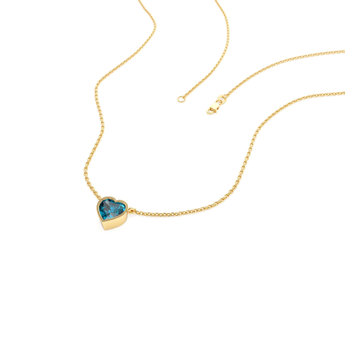 Heart Shaped London Blue Topaz Layering Necklace in 14K Gold — view 2