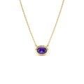 Oval Shape Bezel Set Amethyst Necklace in 14K Gold — view 1