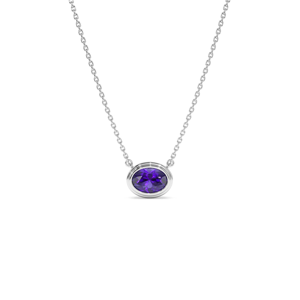 Oval Shape Bezel Set Amethyst Necklace in 14K Gold — view 2