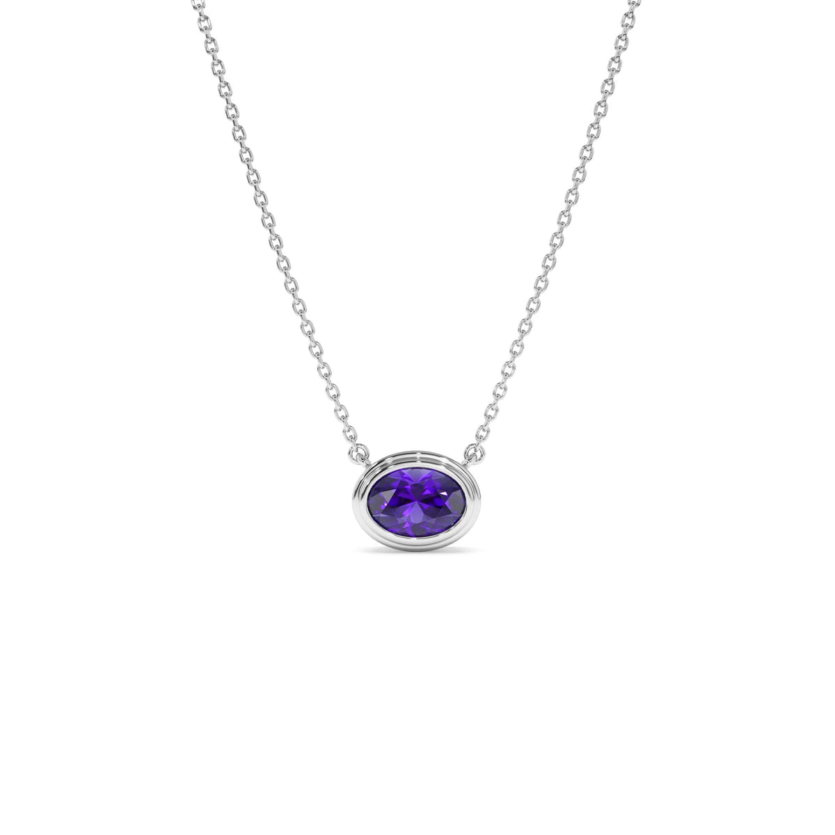 Oval Shape Bezel Set Amethyst Necklace in 14K Gold — view 2