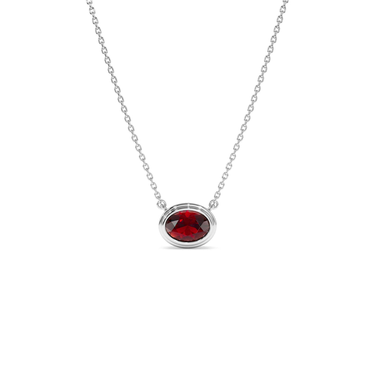 Oval Shape Bezel Set Garnet Necklace in 14K Gold — view 2