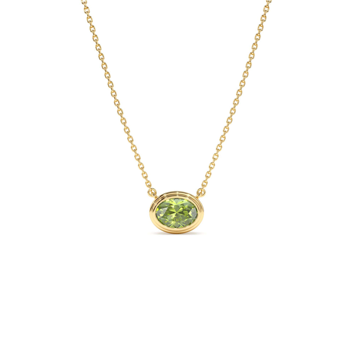 Oval Shape Bezel Set Peridot Necklace in 14K Gold — view 1