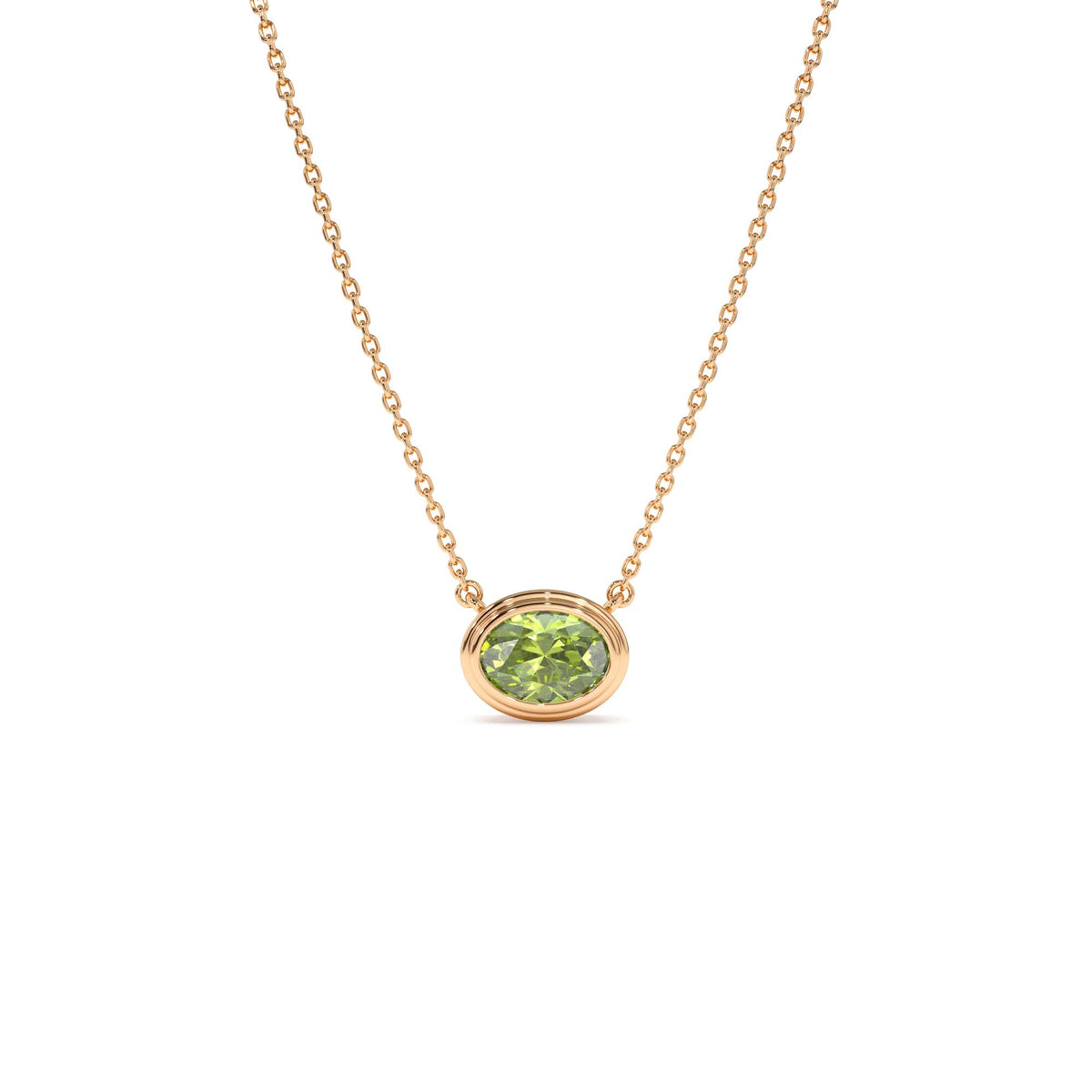 Oval Shape Bezel Set Peridot Necklace in 14K Gold — view 3