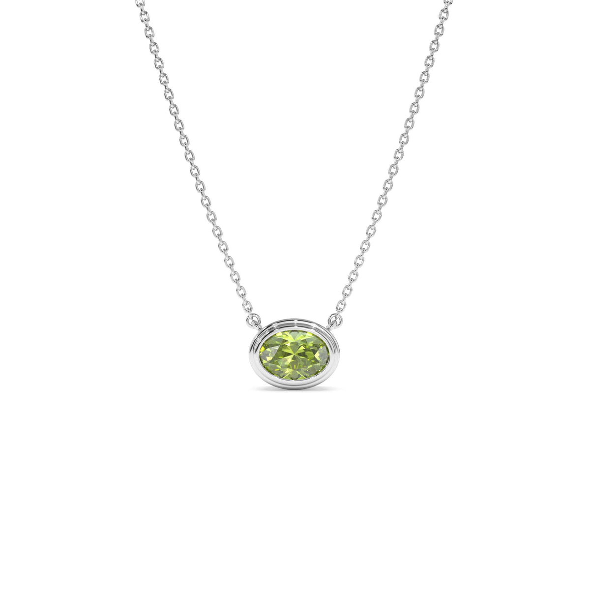 Oval Shape Bezel Set Peridot Necklace in 14K Gold — view 2