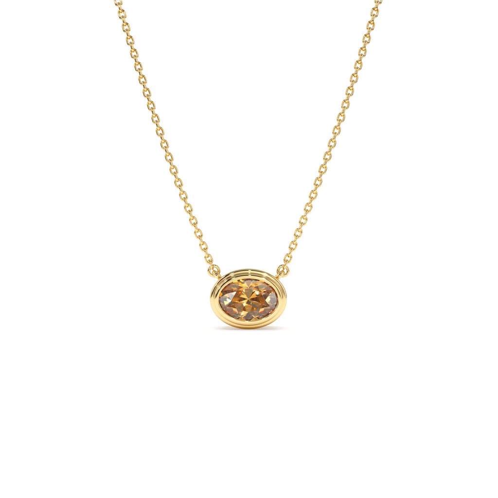 Oval Shape Bezel Set Citrine Necklace in 14K Gold — view 1