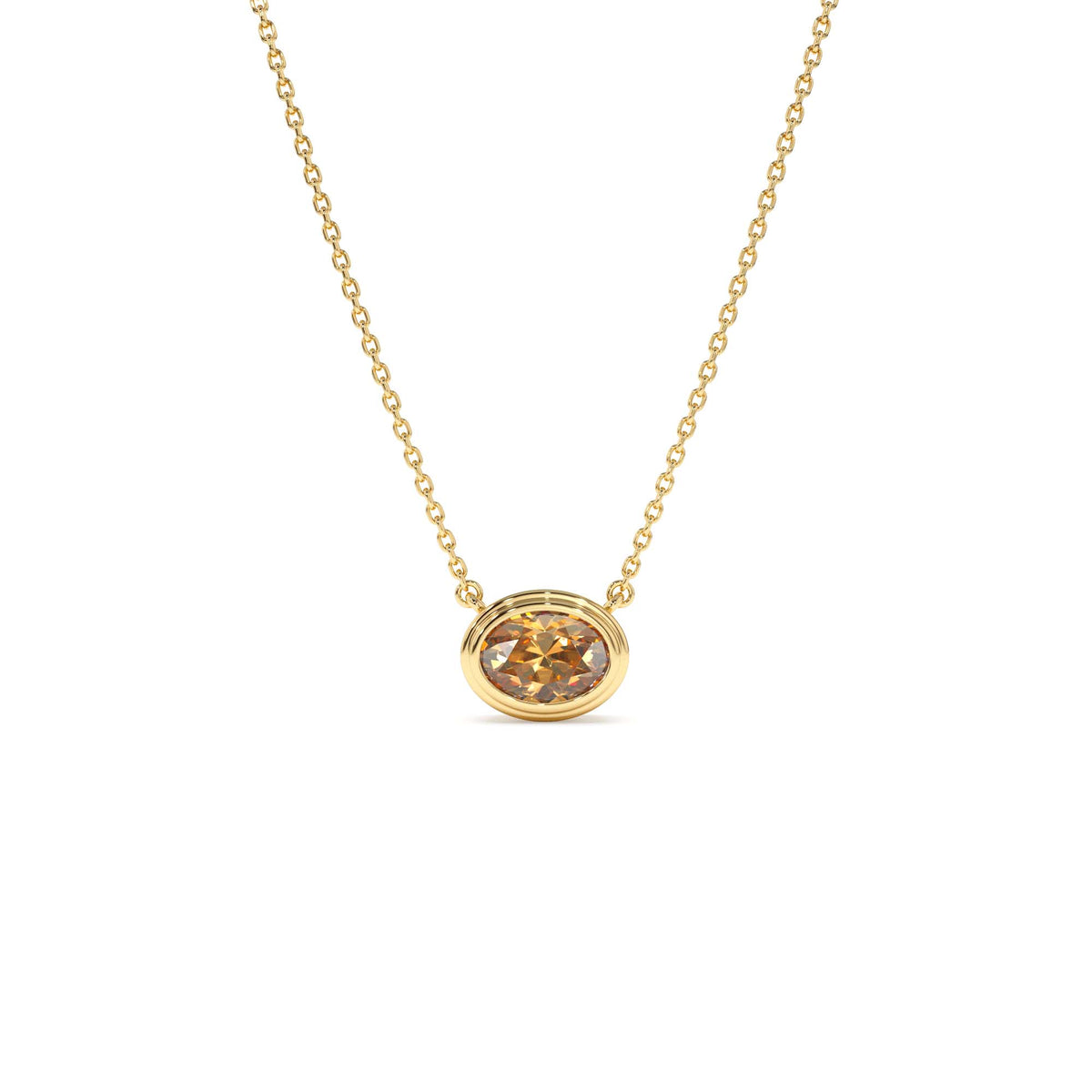 Oval Shape Bezel Set Citrine Necklace in 14K Gold — view 1
