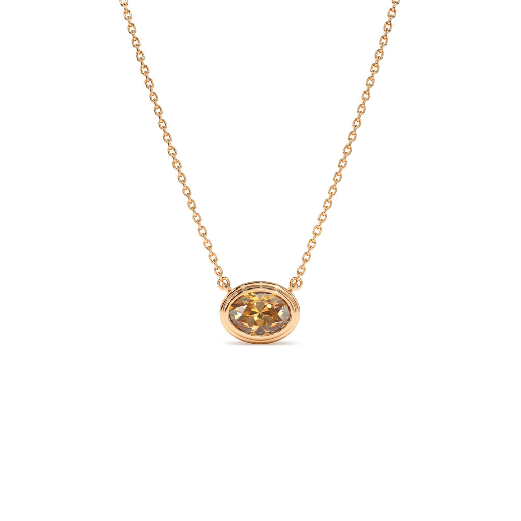 Oval Shape Bezel Set Citrine Necklace in 14K Gold — view 3