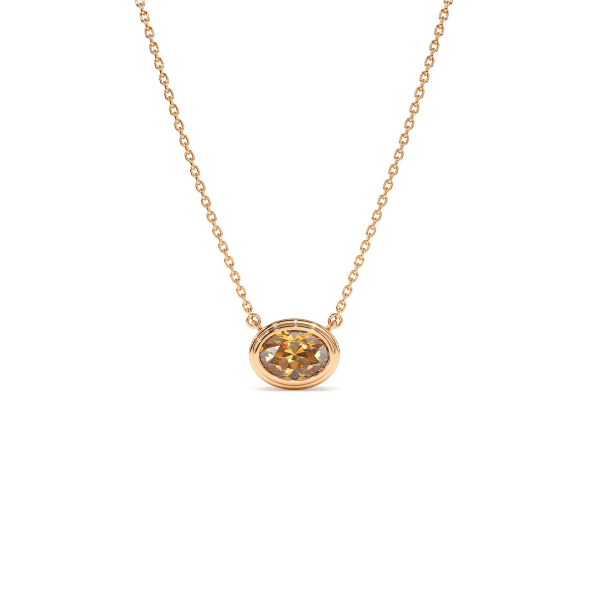 Oval Shape Bezel Set Citrine Necklace in 14K Gold — view 3