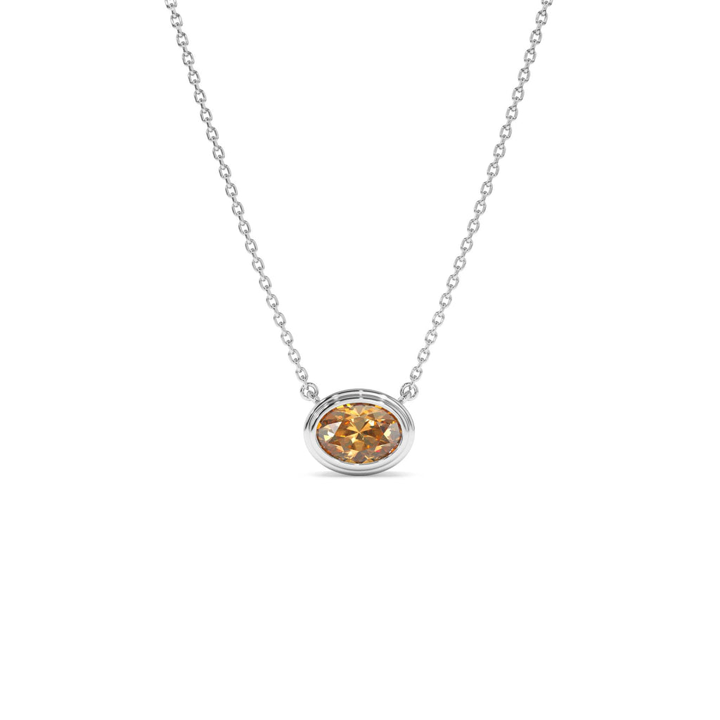 Oval Shape Bezel Set Citrine Necklace in 14K Gold — view 2