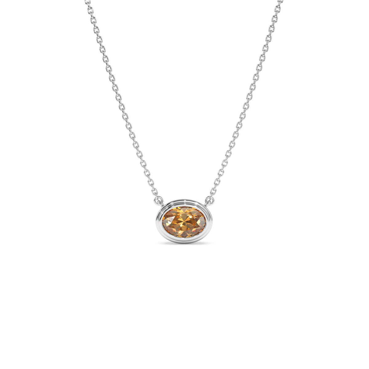 Oval Shape Bezel Set Citrine Necklace in 14K Gold — view 2