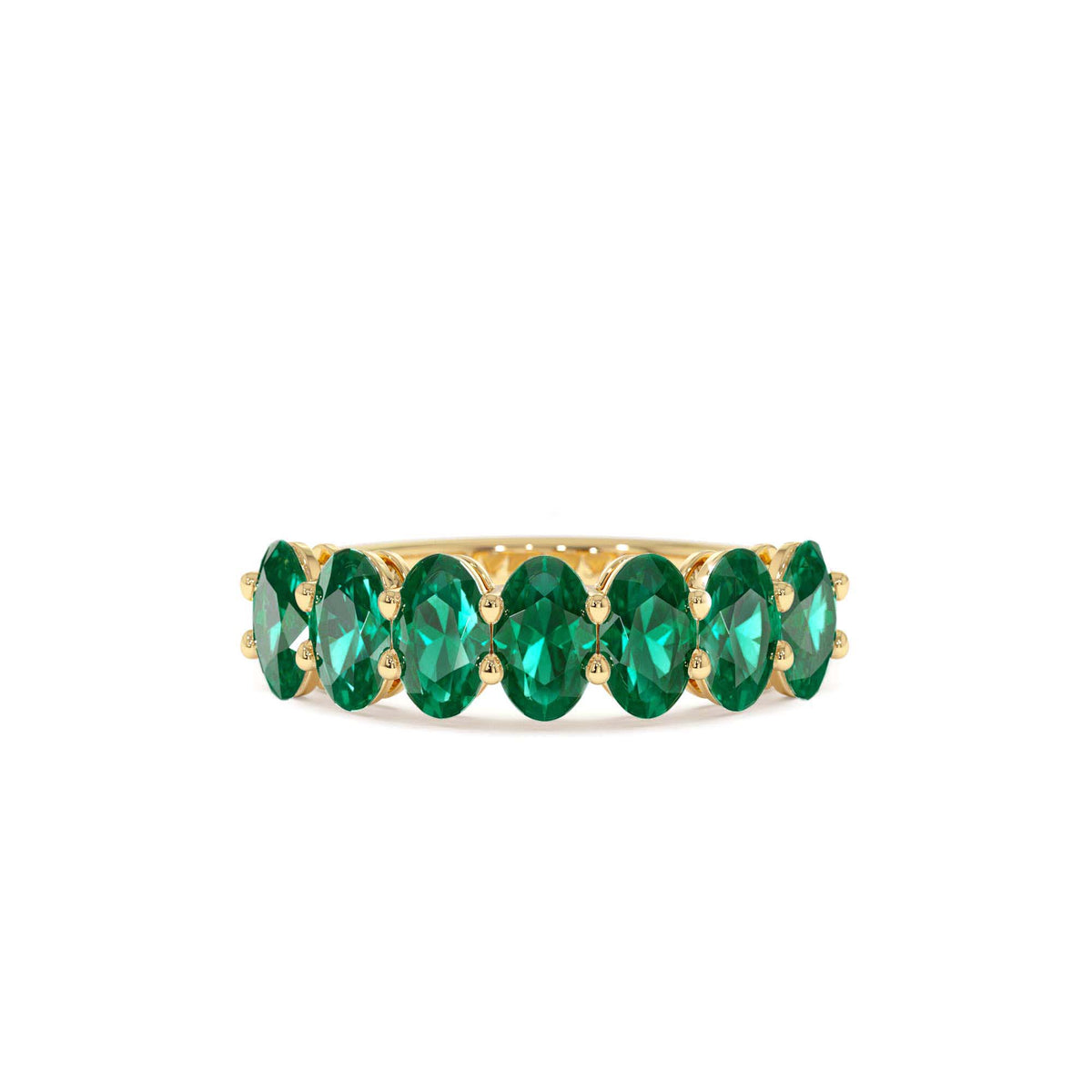 Oval Shaped Basket Setting Emerald Ring in 14K Gold — view 1