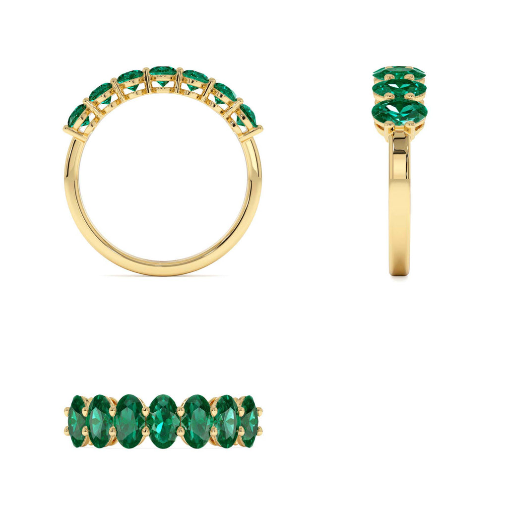 Oval Shaped Basket Setting Emerald Ring in 14K Gold — view 3