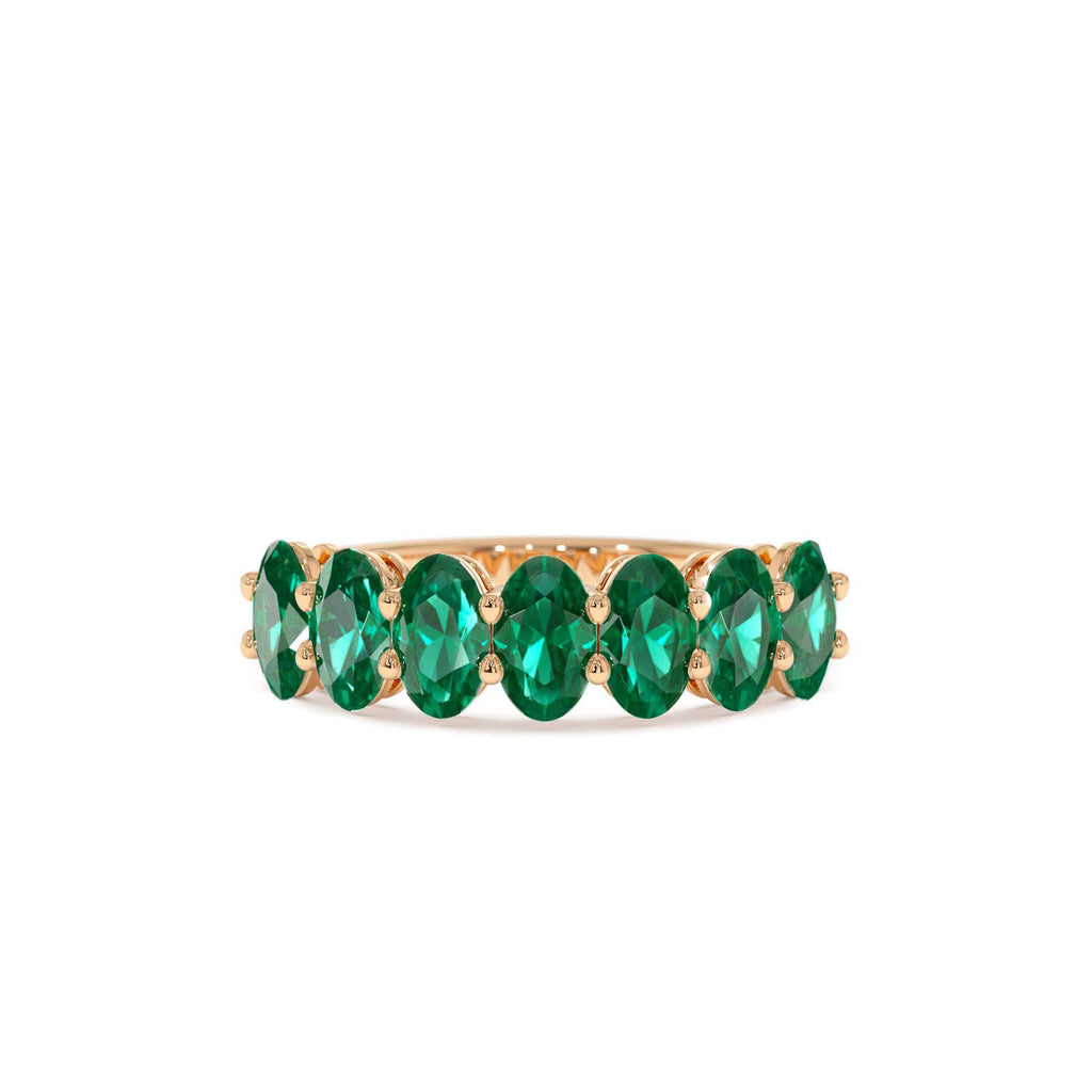 Oval Shaped Basket Setting Emerald Ring in 14K Gold — view 5