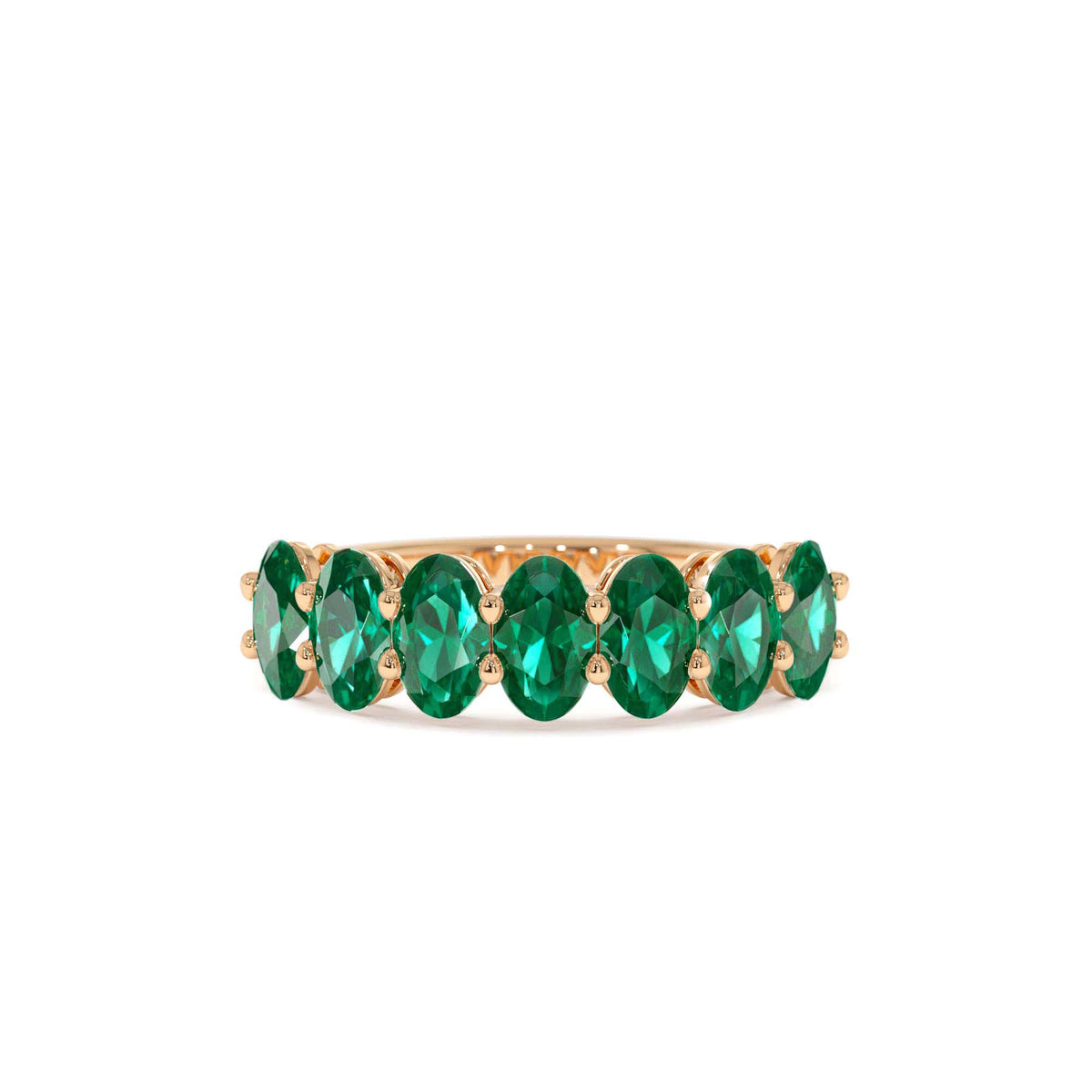 Oval Shaped Basket Setting Emerald Ring in 14K Gold — view 5