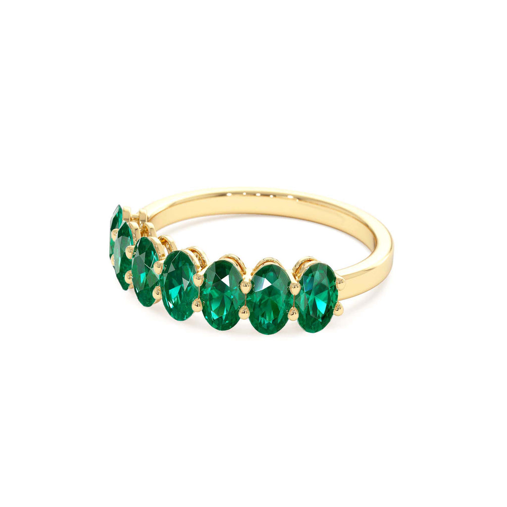 Oval Shaped Basket Setting Emerald Ring in 14K Gold — view 2