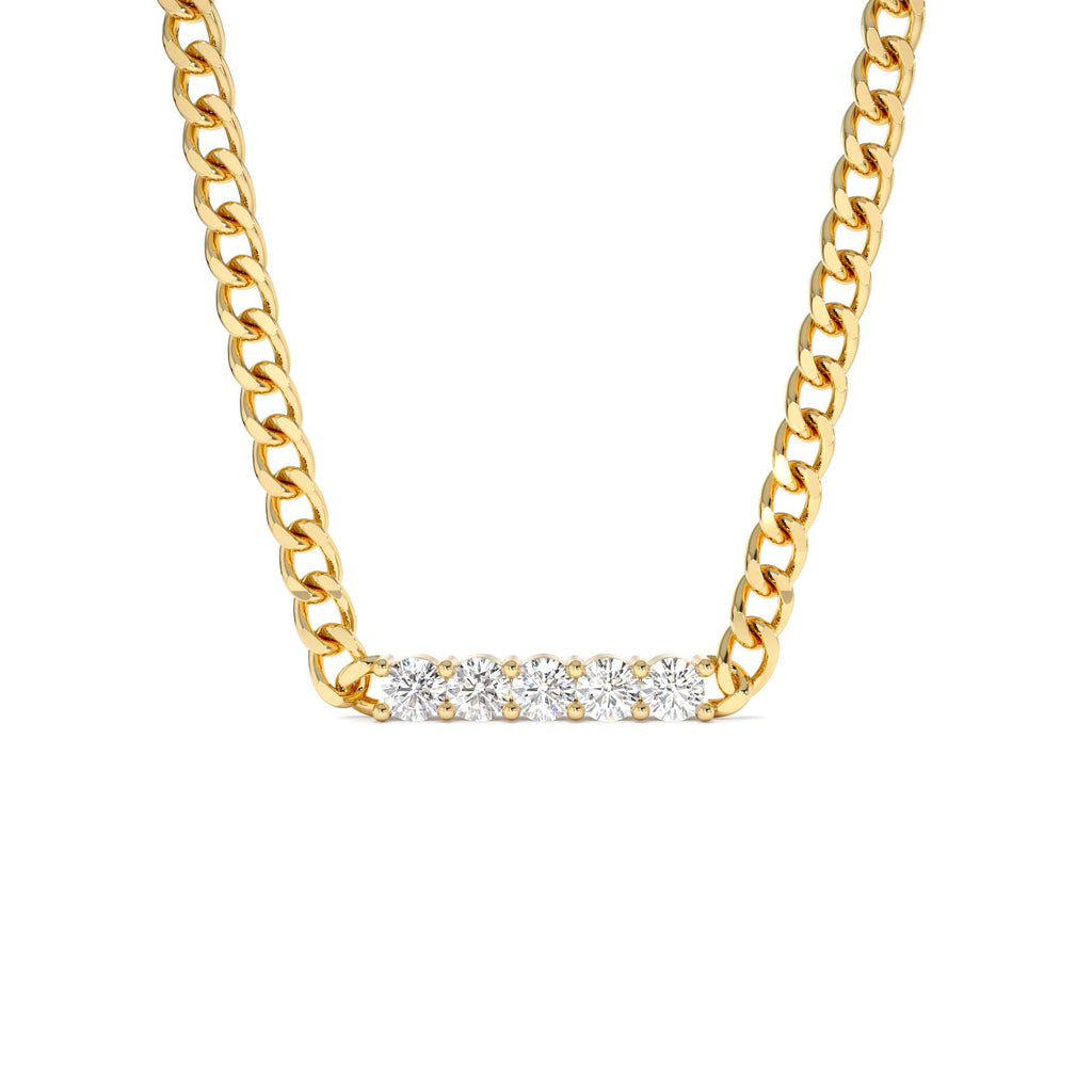 Diamond Bar Cuban Chain Necklace in 14K Gold — view 1