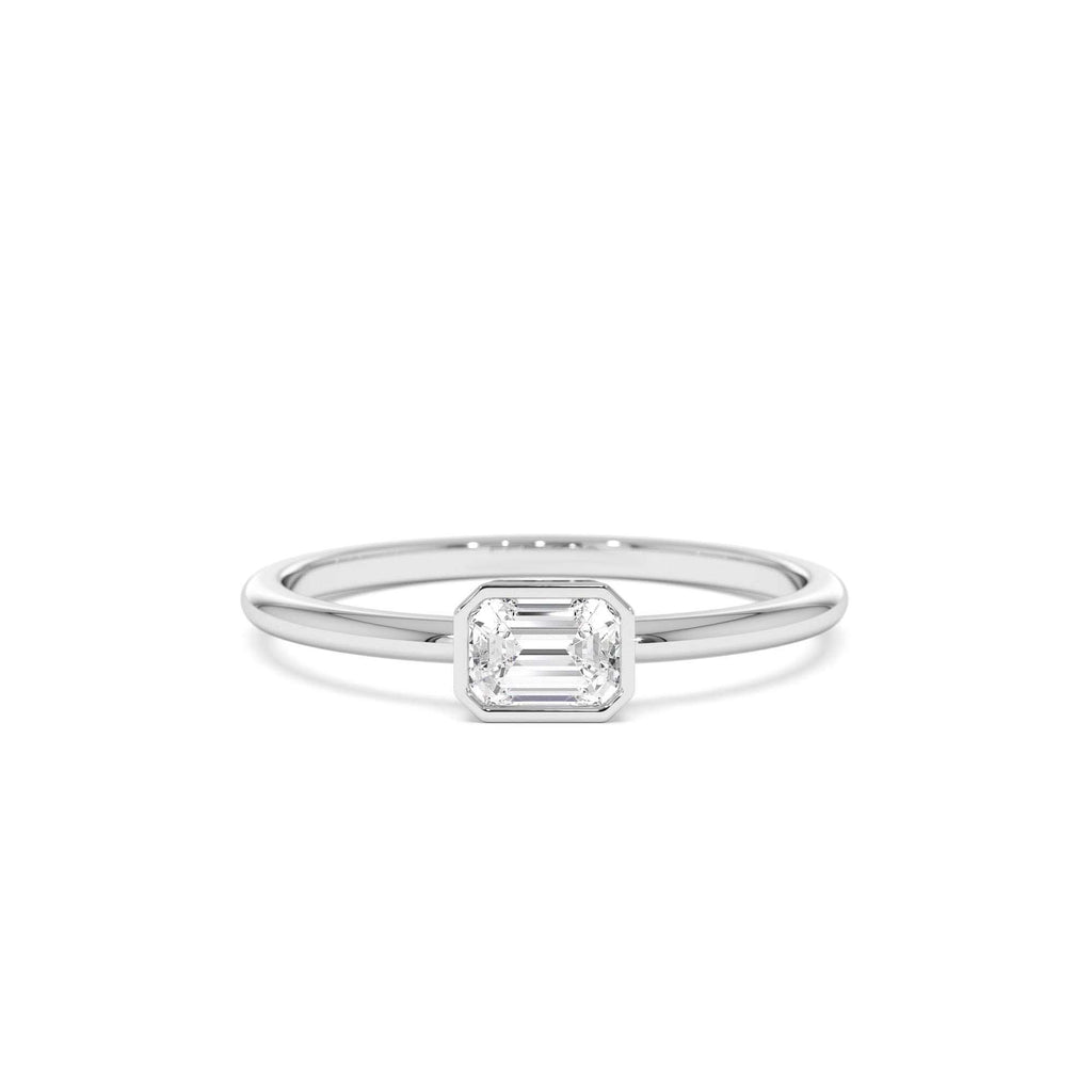 Bezel Set Emerald Cut Diamond Solitaire Ring in 14K Gold — view 4