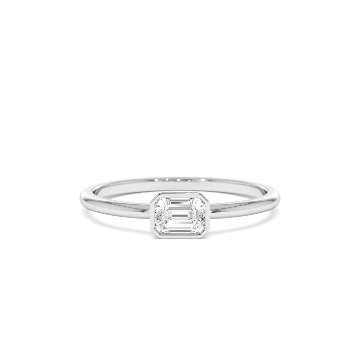 Bezel Set Emerald Cut Diamond Solitaire Ring in 14K Gold — view 4