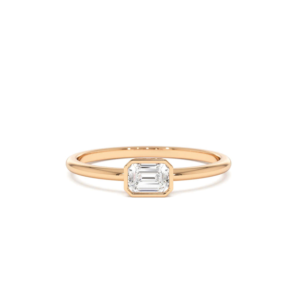 Bezel Set Emerald Cut Diamond Solitaire Ring in 14K Gold — view 5