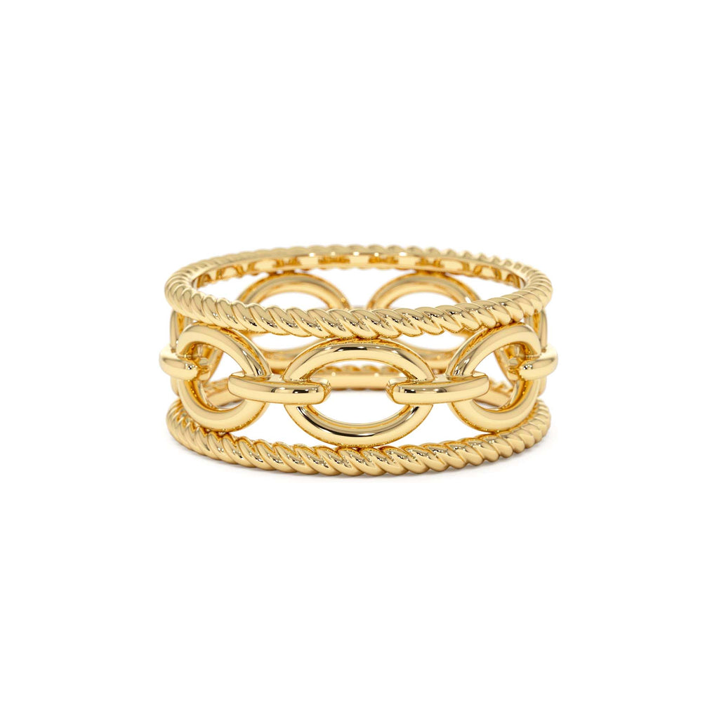 Rope Chain Link Unique Ring in 14K Gold — view 1