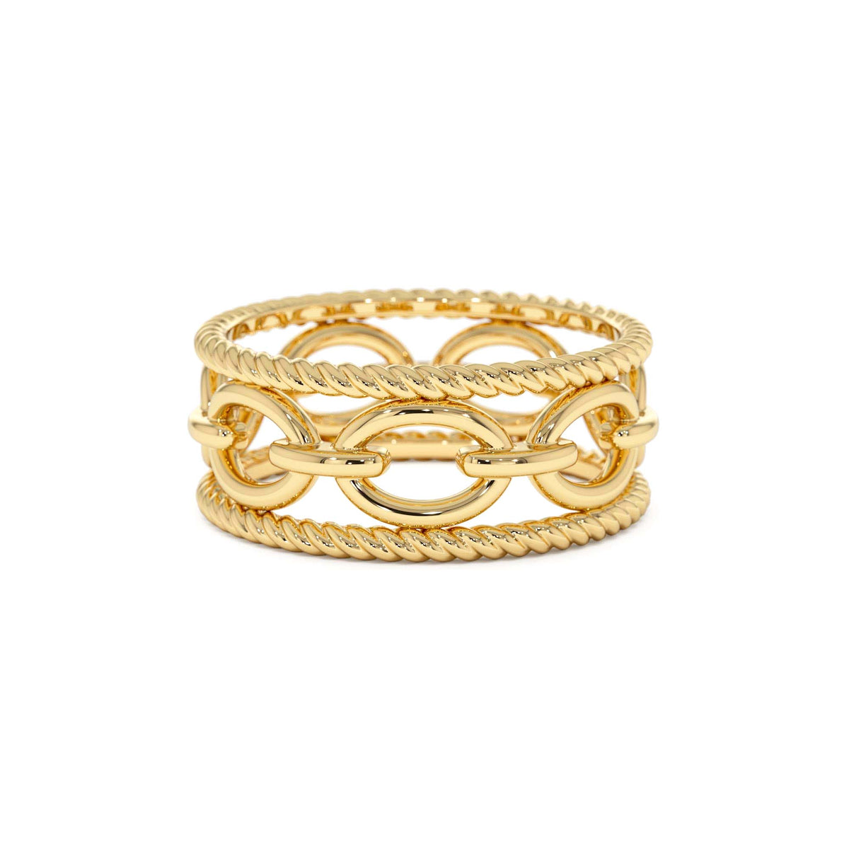 Rope Chain Link Unique Ring in 14K Gold — view 1
