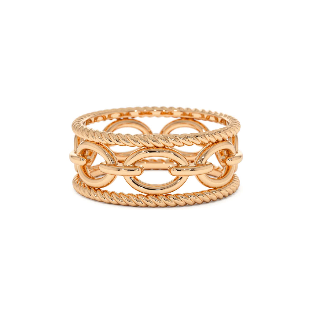 Rope Chain Link Unique Ring in 14K Gold — view 5