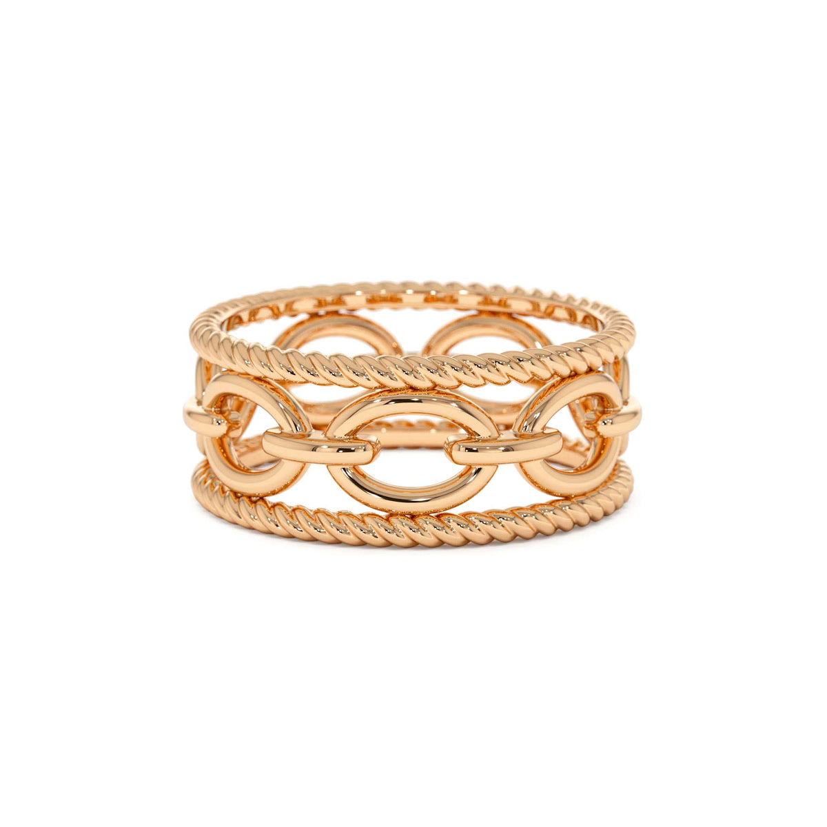 Rope Chain Link Unique Ring in 14K Gold — view 5