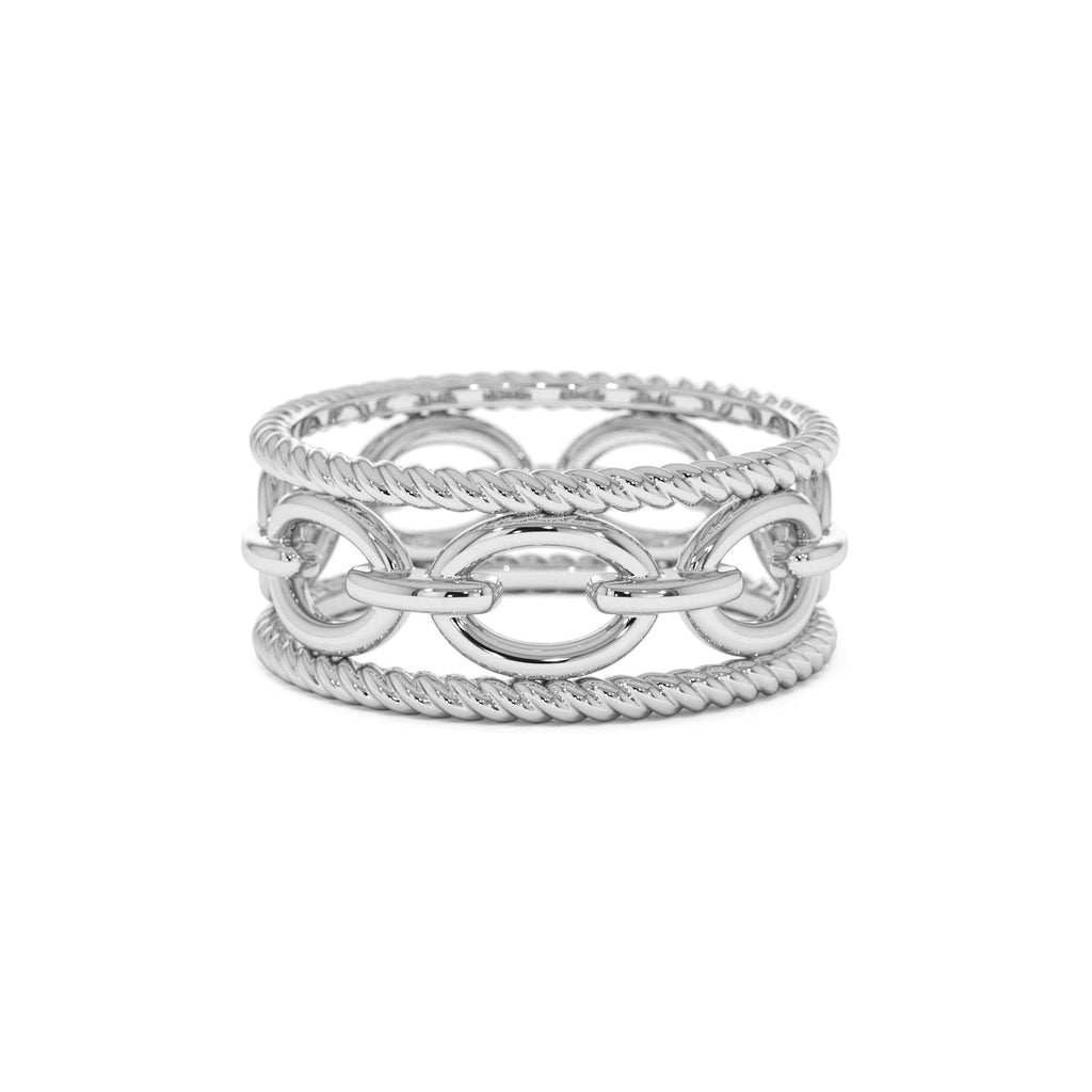 Rope Chain Link Unique Ring in 14K Gold — view 4