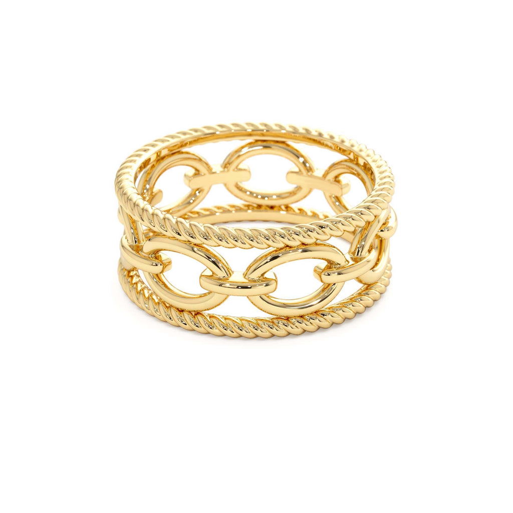Rope Chain Link Unique Ring in 14K Gold — view 2