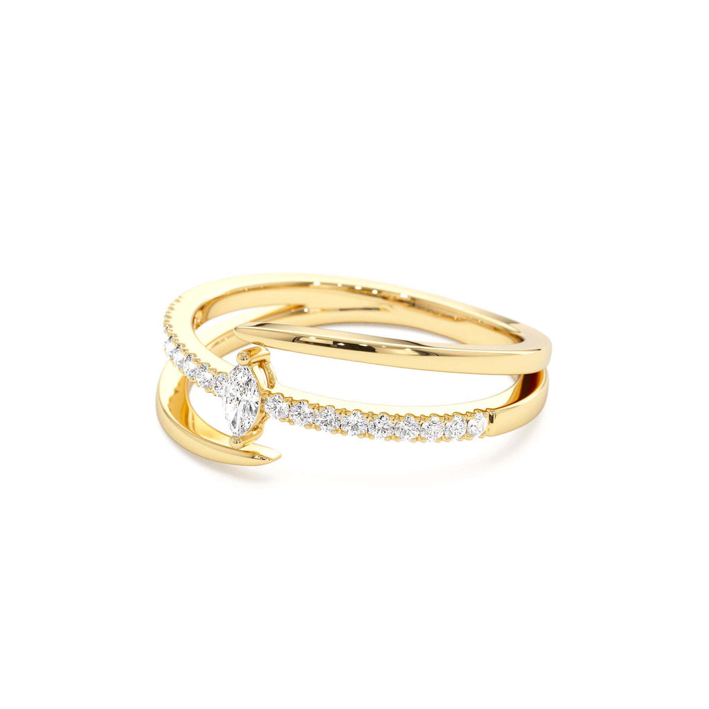 Double Band Marquise Diamond Ring with Pavé Accents in 14K Gold — view 2