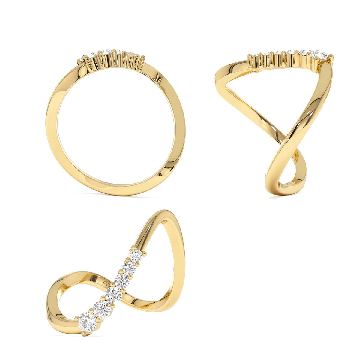 Open Twist Unique Diamond Ring in 14K Gold — view 3