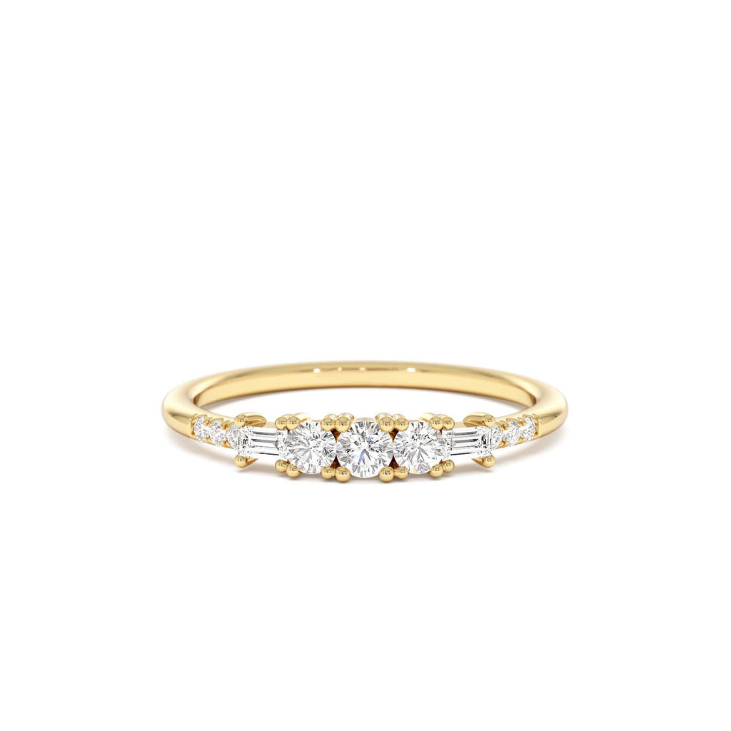 Round & Baguette Diamond Accent Ring in 14K Gold — view 1