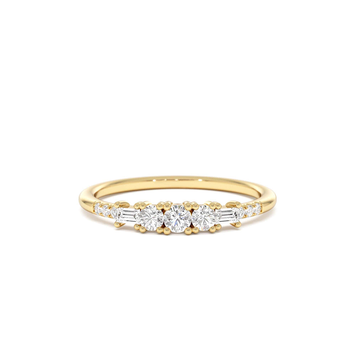 Round & Baguette Diamond Accent Ring in 14K Gold — view 1