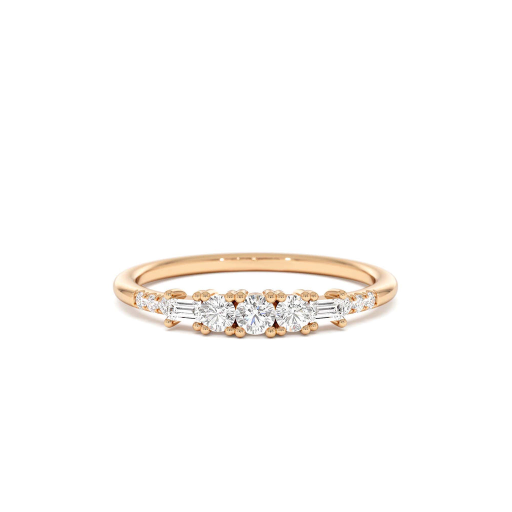 Round & Baguette Diamond Accent Ring in 14K Gold — view 5