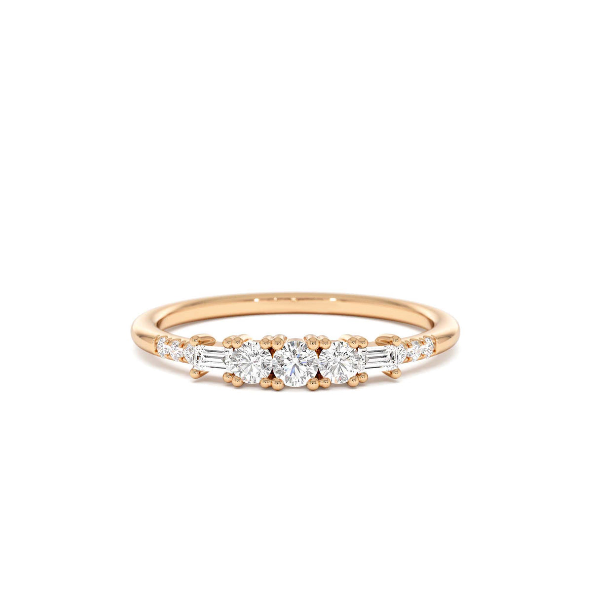 Round & Baguette Diamond Accent Ring in 14K Gold — view 5