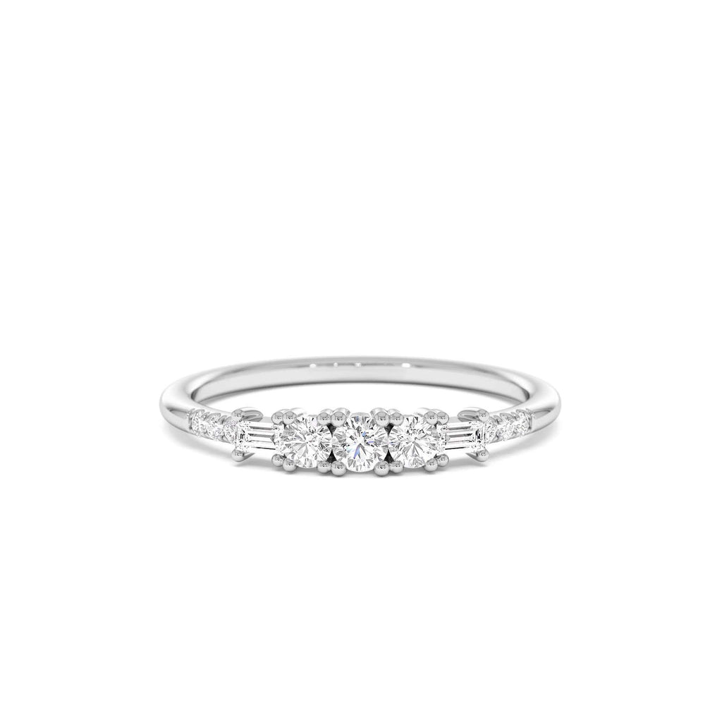 Round & Baguette Diamond Accent Ring in 14K Gold — view 4