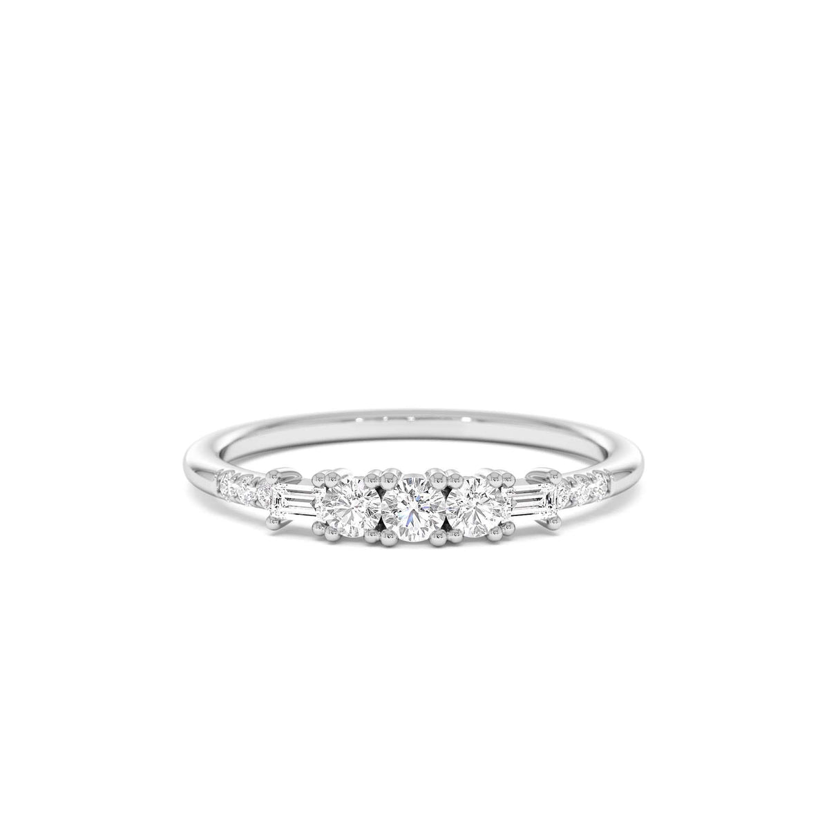 Round & Baguette Diamond Accent Ring in 14K Gold — view 4