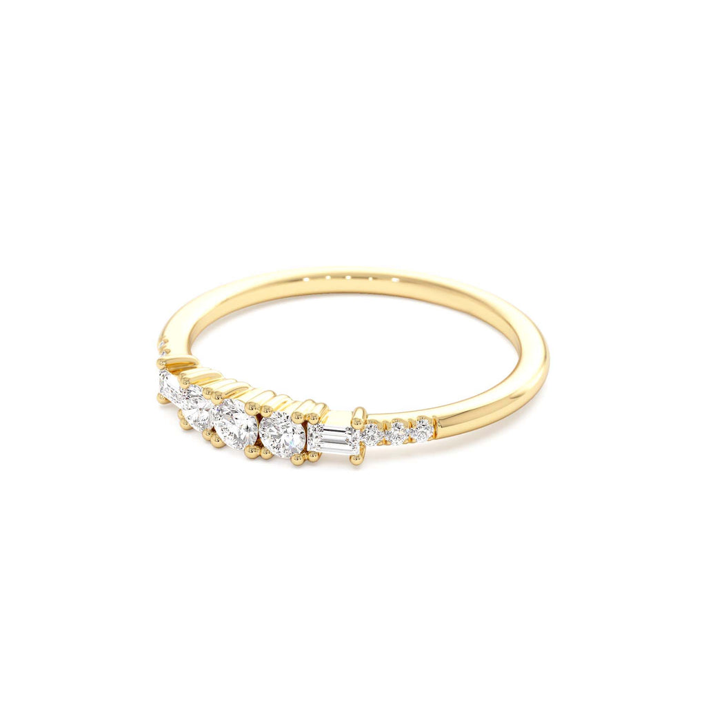 Round & Baguette Diamond Accent Ring in 14K Gold — view 2