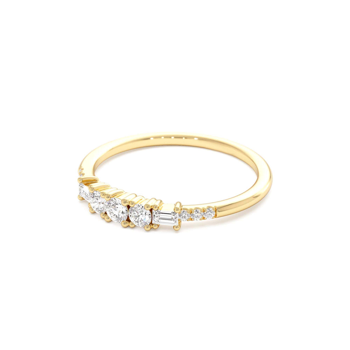 Round & Baguette Diamond Accent Ring in 14K Gold — view 2