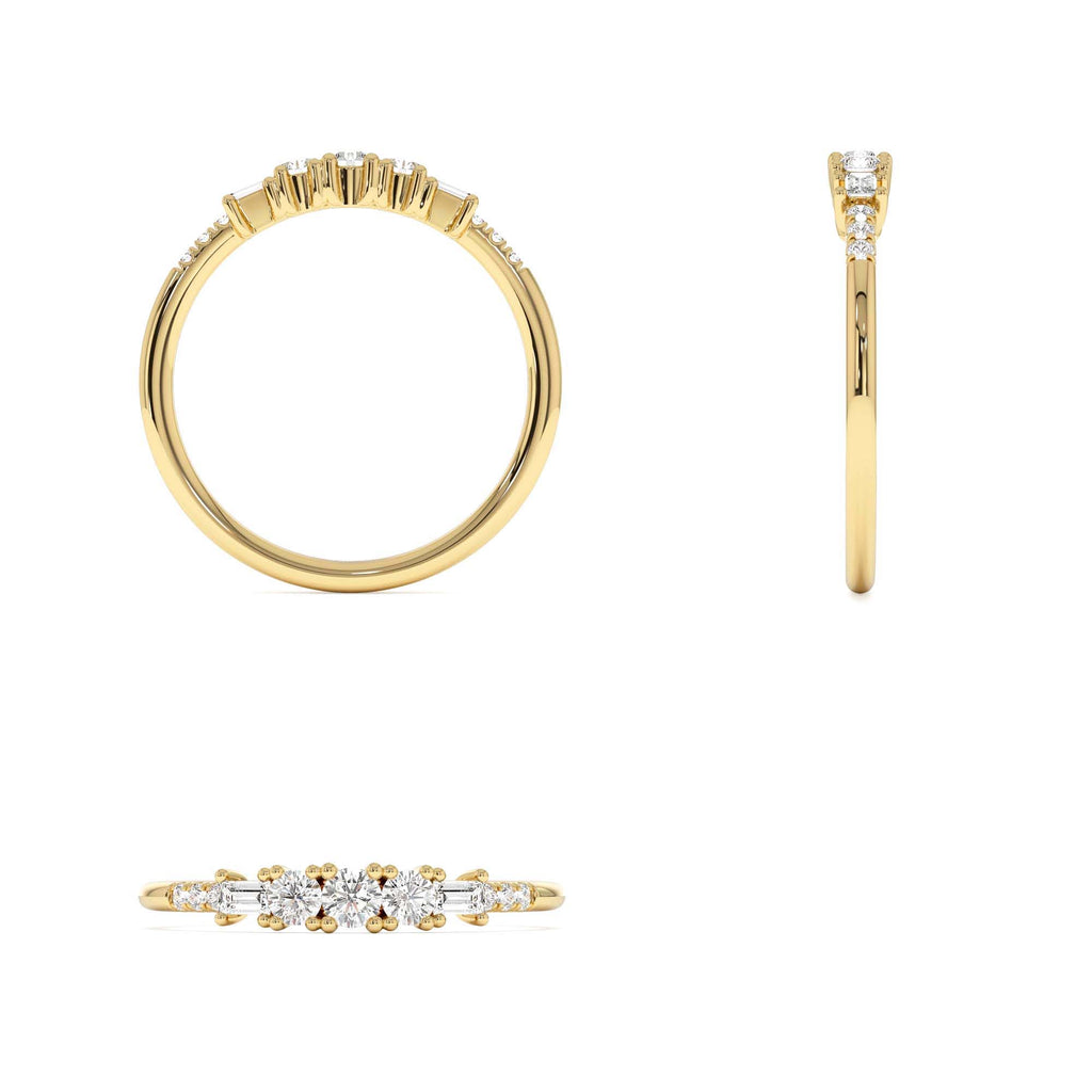 Round & Baguette Diamond Accent Ring in 14K Gold — view 3