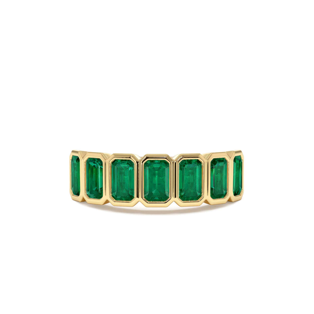Seven Stone Bezel Setting Emerald RIng in 14K Gold — view 1