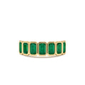 Seven Stone Bezel Setting Emerald RIng in 14K Gold — view 1