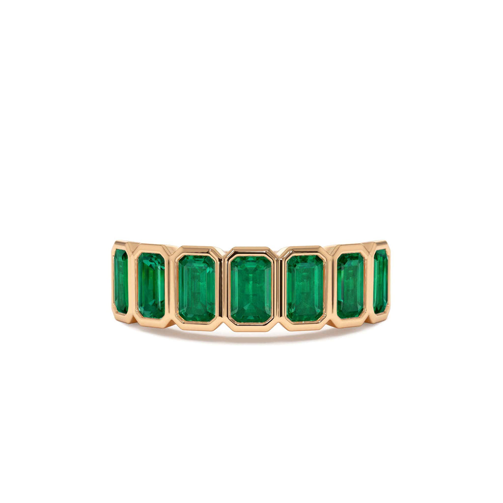 Seven Stone Bezel Setting Emerald RIng in 14K Gold — view 5