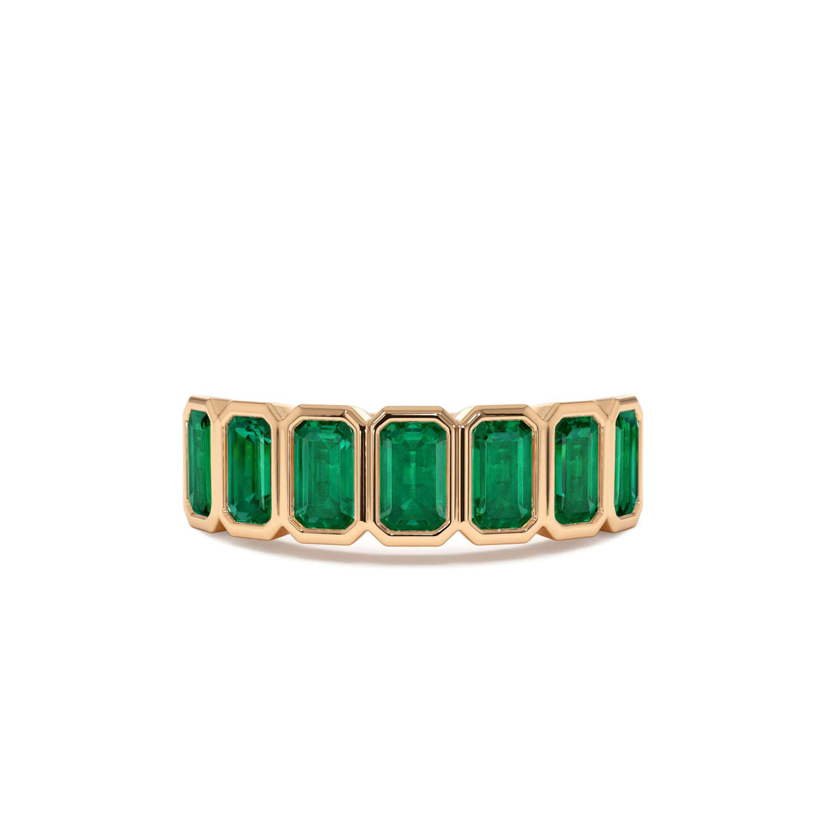 Seven Stone Bezel Setting Emerald RIng in 14K Gold — view 5