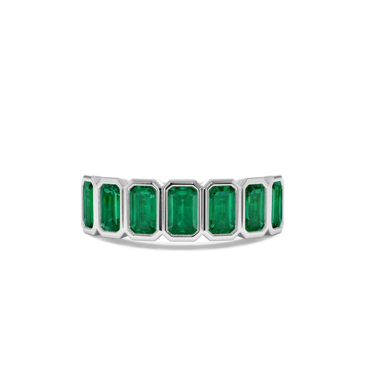 Seven Stone Bezel Setting Emerald RIng in 14K Gold — view 4