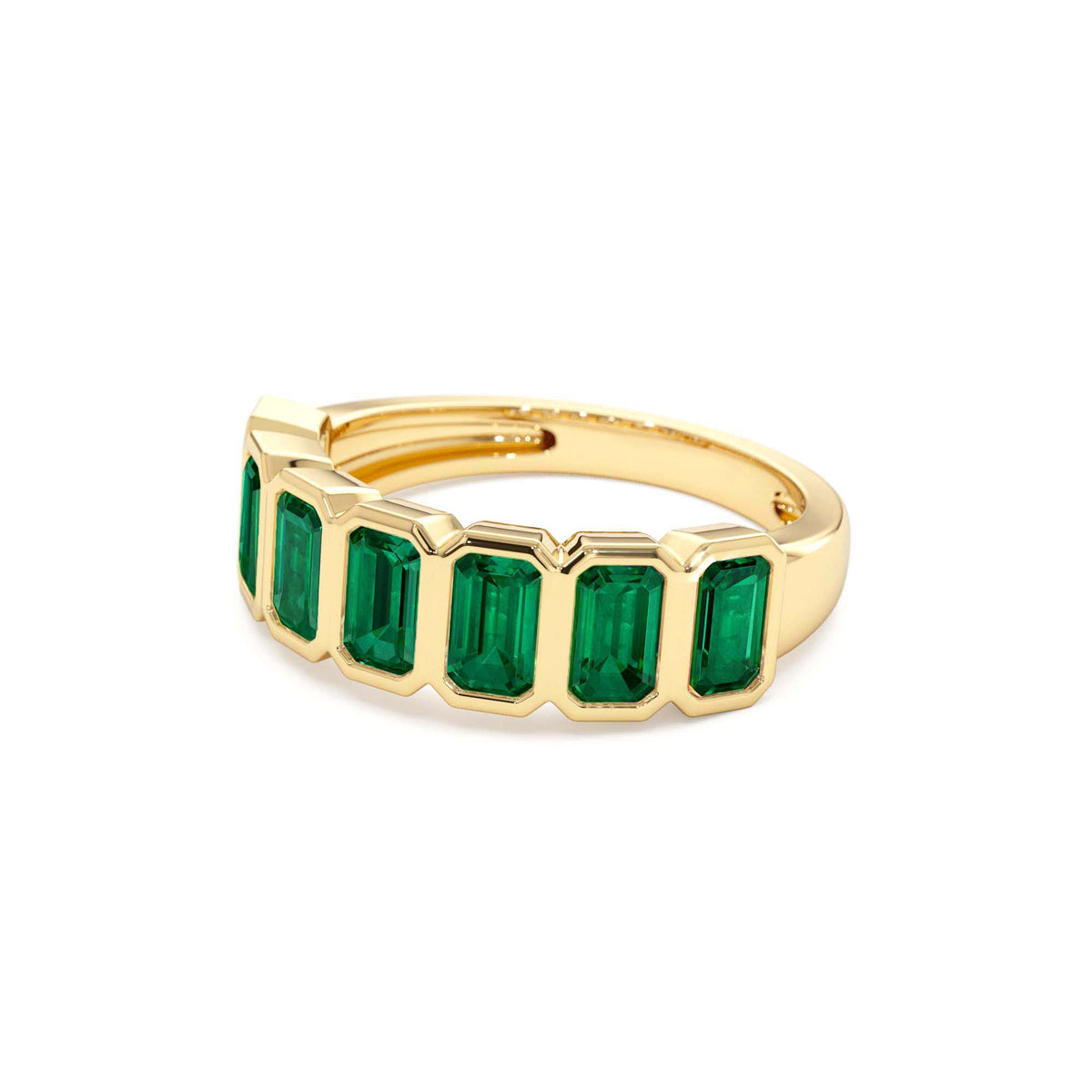 Seven Stone Bezel Setting Emerald RIng in 14K Gold — view 2