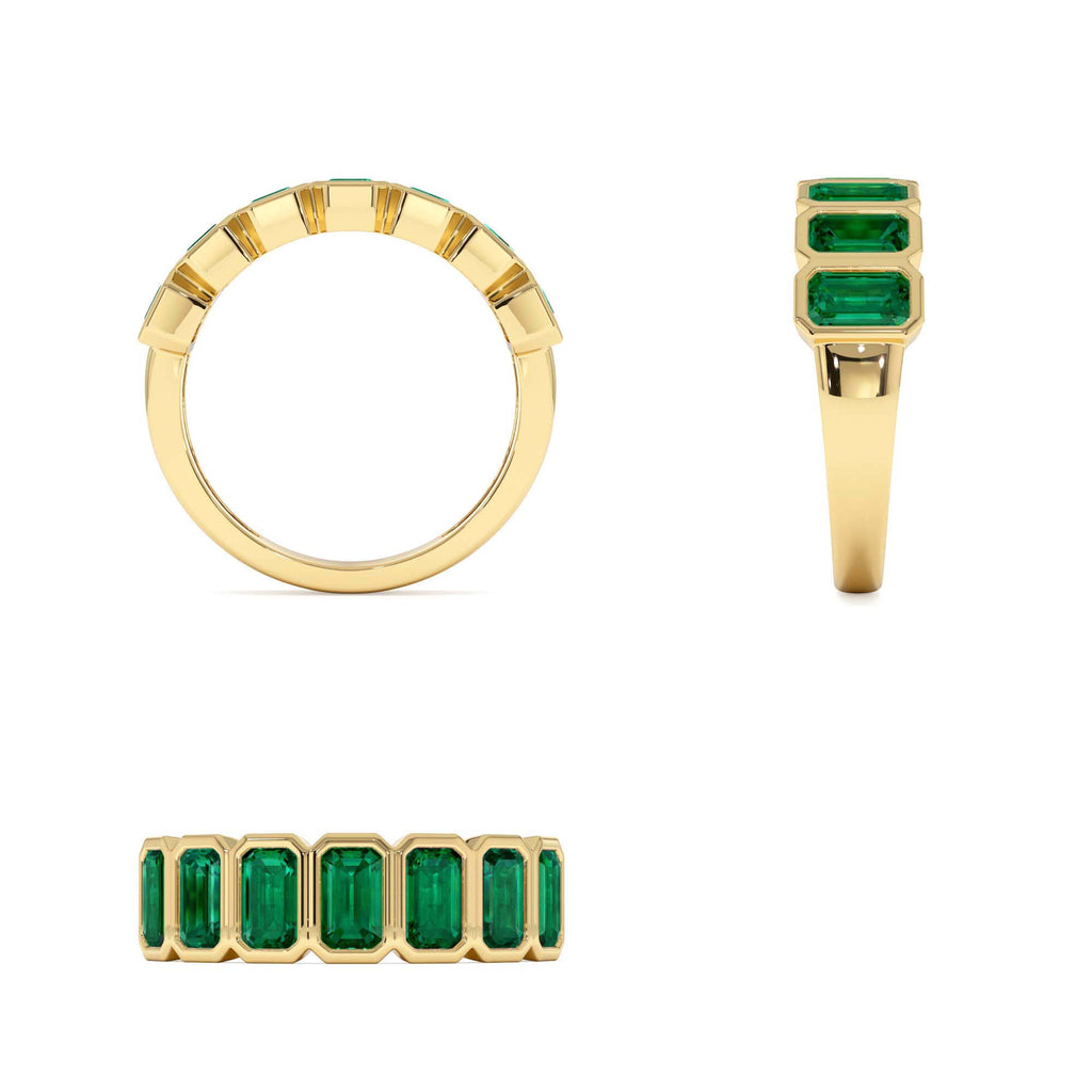 Seven Stone Bezel Setting Emerald RIng in 14K Gold — view 3