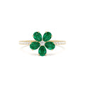 Five-Leaf Emerald and Diamond Ring in 14K Gold — view 1