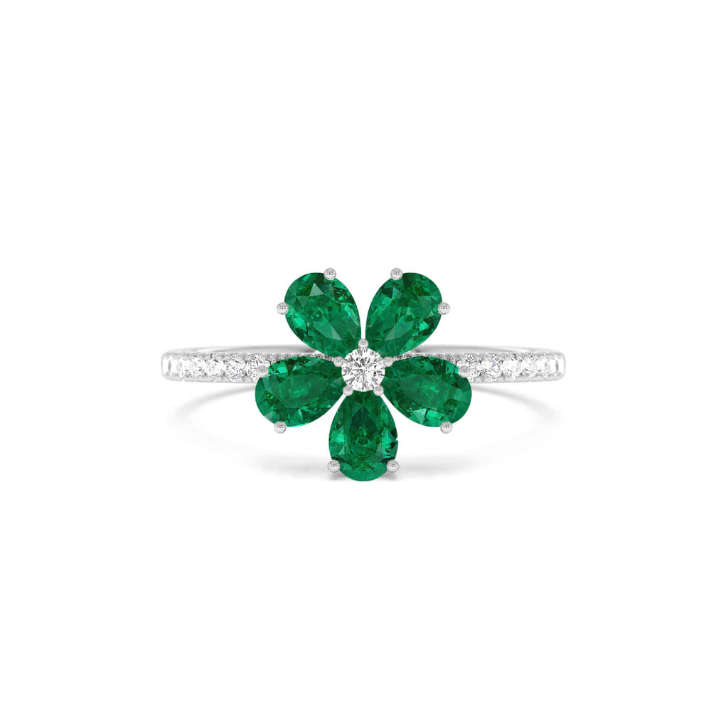 Five-Leaf Emerald and Diamond Ring in 14K Gold — view 4