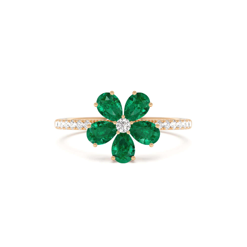 Five-Leaf Emerald and Diamond Ring in 14K Gold — view 5